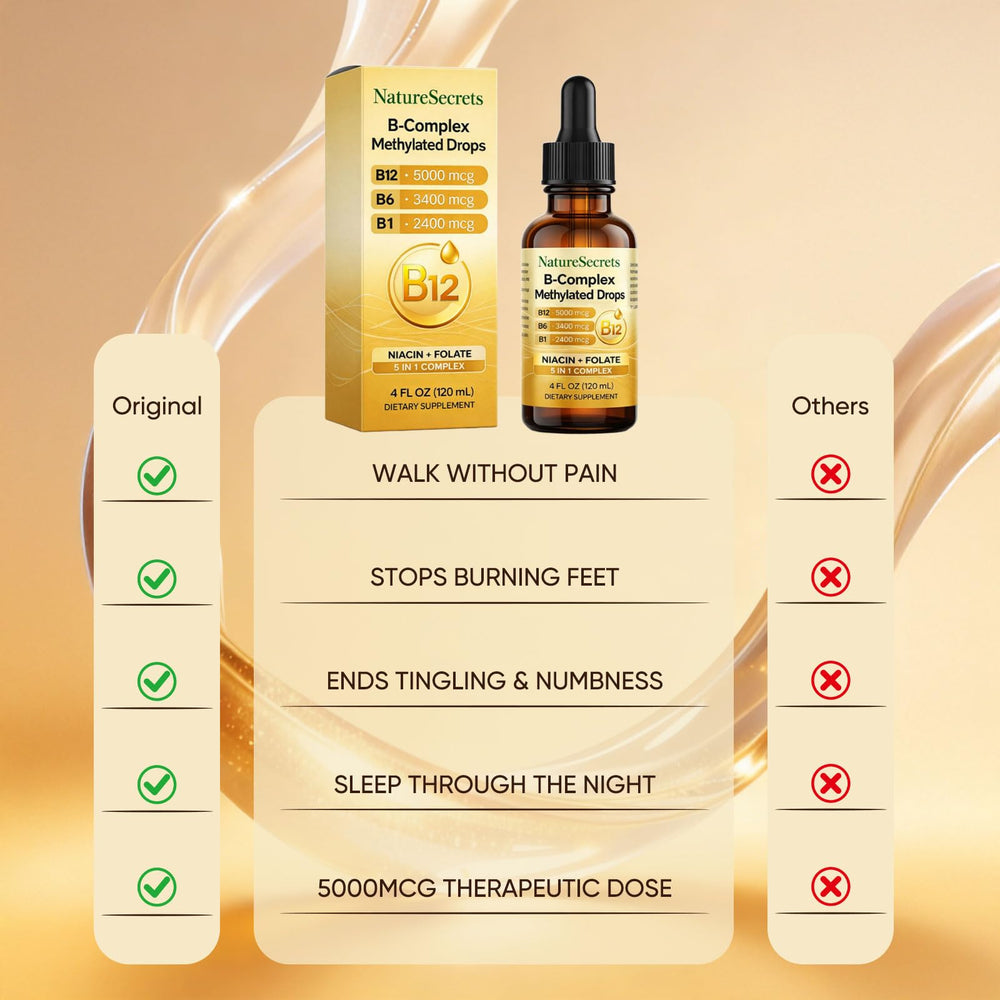 NatureSecrets B-Complex Drops methylated B12 B6 B1 for energy support.