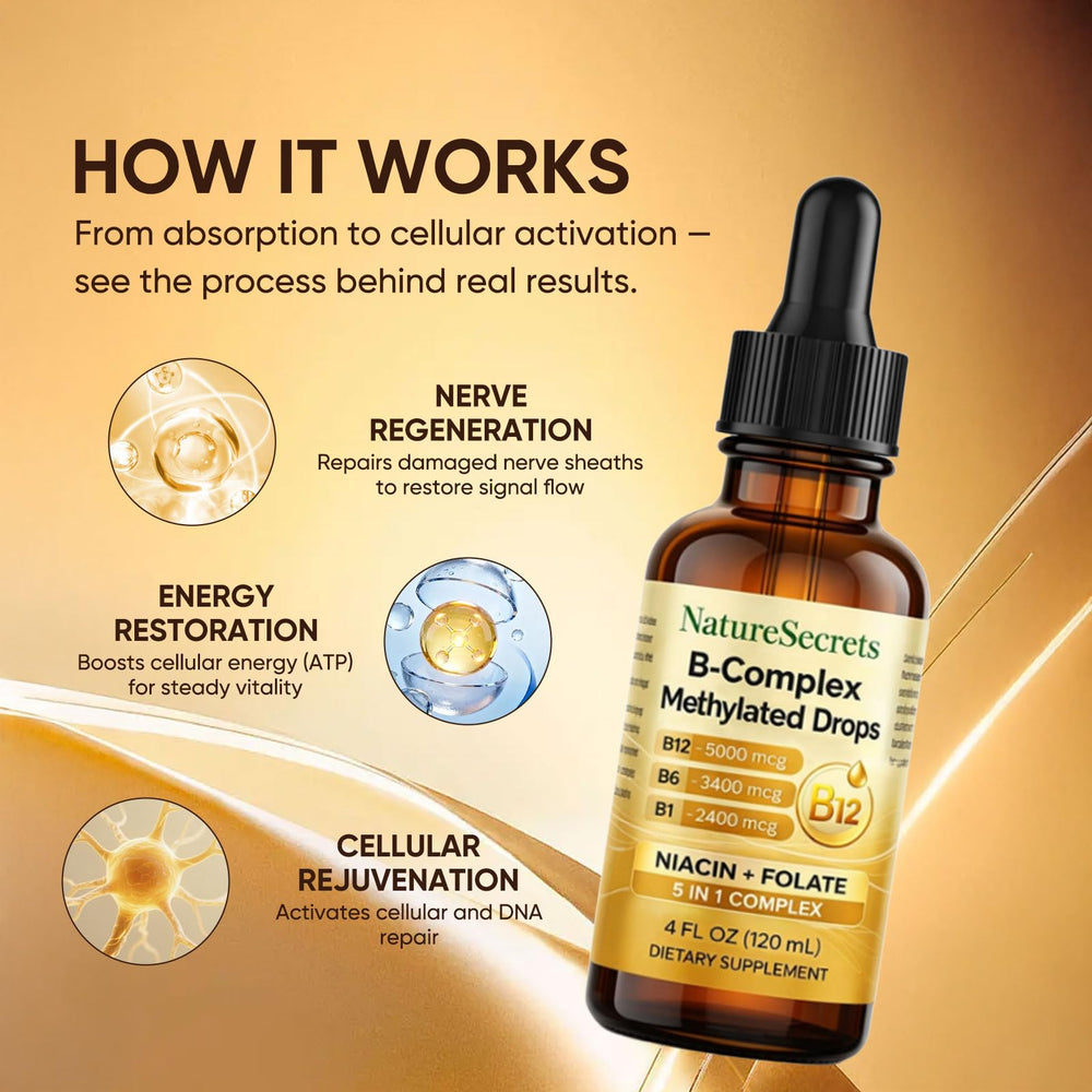 NatureSecrets B-Complex Drops travel-friendly bottle for on-the-go use.