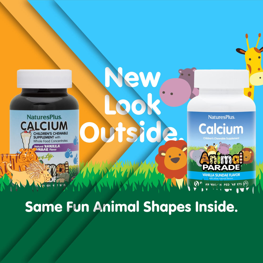 NaturesPlus Animal Parade Calcium animal-shaped tablets promote easy, tasty supplementation.