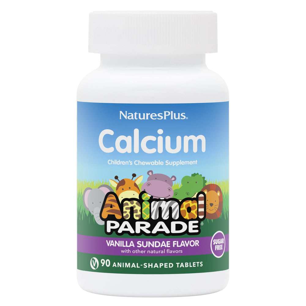 NaturesPlus Animal Parade calcium chewables for kids with kid-friendly vanilla flavor.