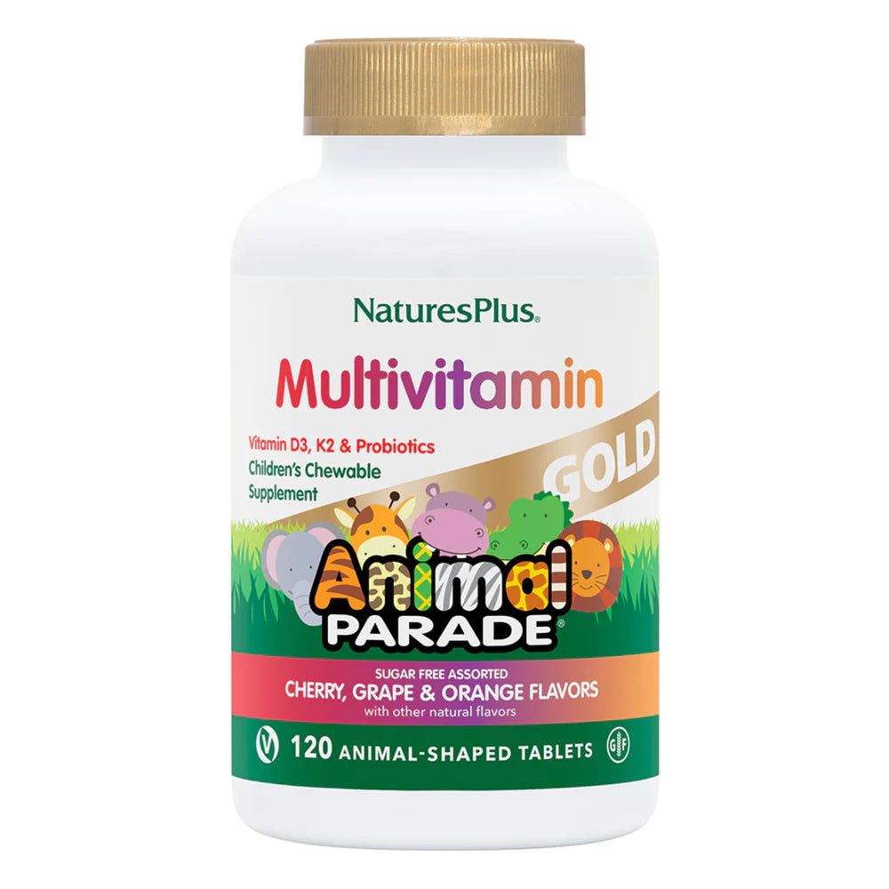 NaturesPlus Animal Parade Gold cherry-flavored chewables for kid-friendly daily nutrition