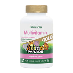 NaturesPlus Animal Parade Gold watermelon-flavored chewables for daily kid wellness.