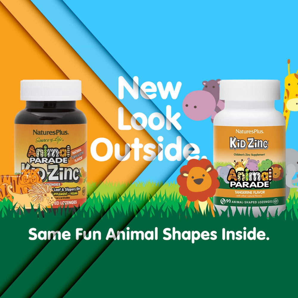 NaturesPlus Animal Parade KidZinc animal-shaped lozenges for kids.