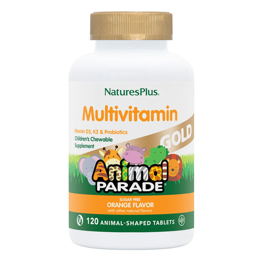 NaturesPlus Animal Parade orange-flavor bottle with kid-friendly chewables