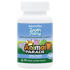 NaturesPlus Animal Parade Tooth Fairy bottle featuring vanilla chewables for kids' dental support