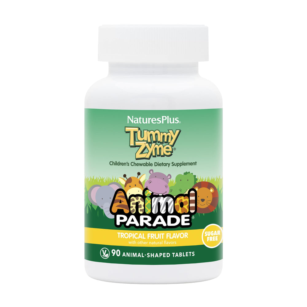 NaturesPlus Animal Parade bottle with animal-shaped chewables for kid-friendly digestion