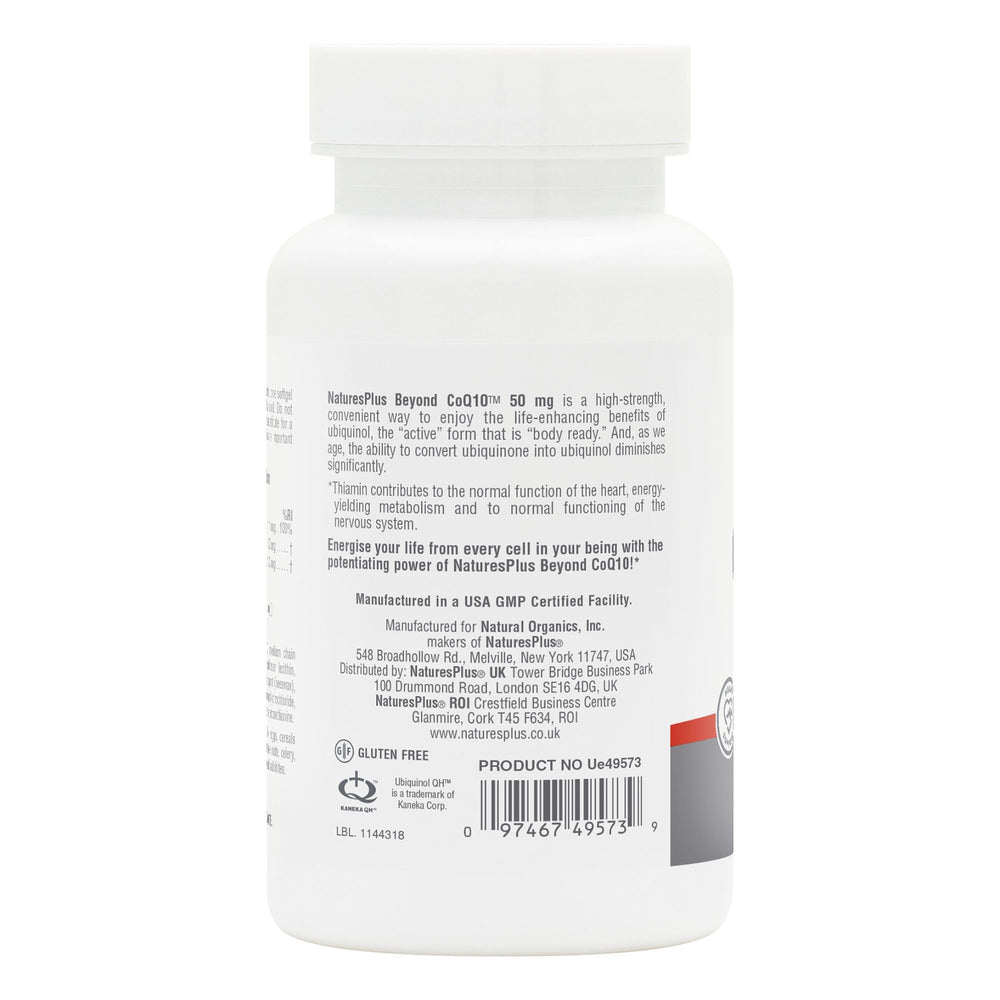 NaturesPlus Beyond CoQ10 bottle on table conveys reliability for daily use