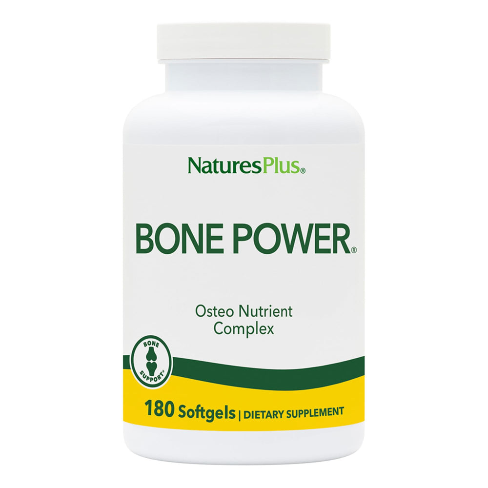 NaturesPlus Bone Power bottle and label highlighting calcium complex for daily support