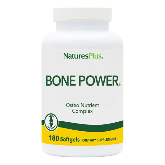 NaturesPlus Bone Power bottle and label highlighting calcium complex for daily support