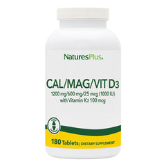 NaturesPlus calcium-magnesium-d3-k2 bottle front for bone health support.