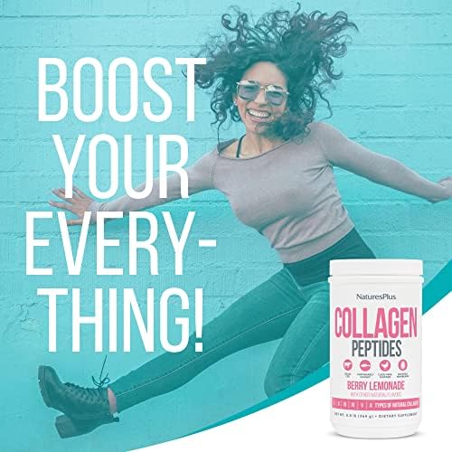 NaturesPlus Collagen Peptides Berry Lemonade packaging — non-GMO and gluten-free claims on the label.