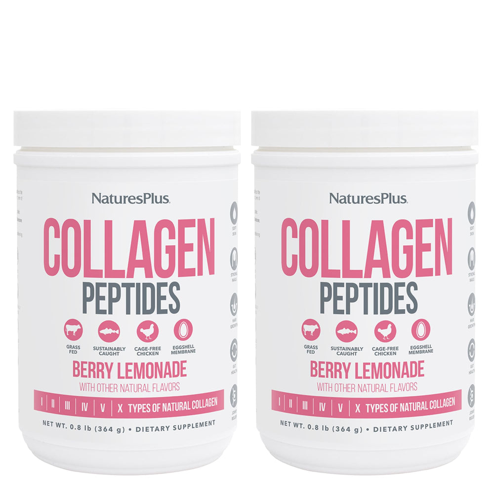 NaturesPlus Collagen Peptides Berry Lemonade tub image, showcasing the product front for everyday beauty support.