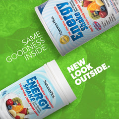 NaturesPlus Energy Shake nutrition panel close-up highlighting 70 calories per serving.