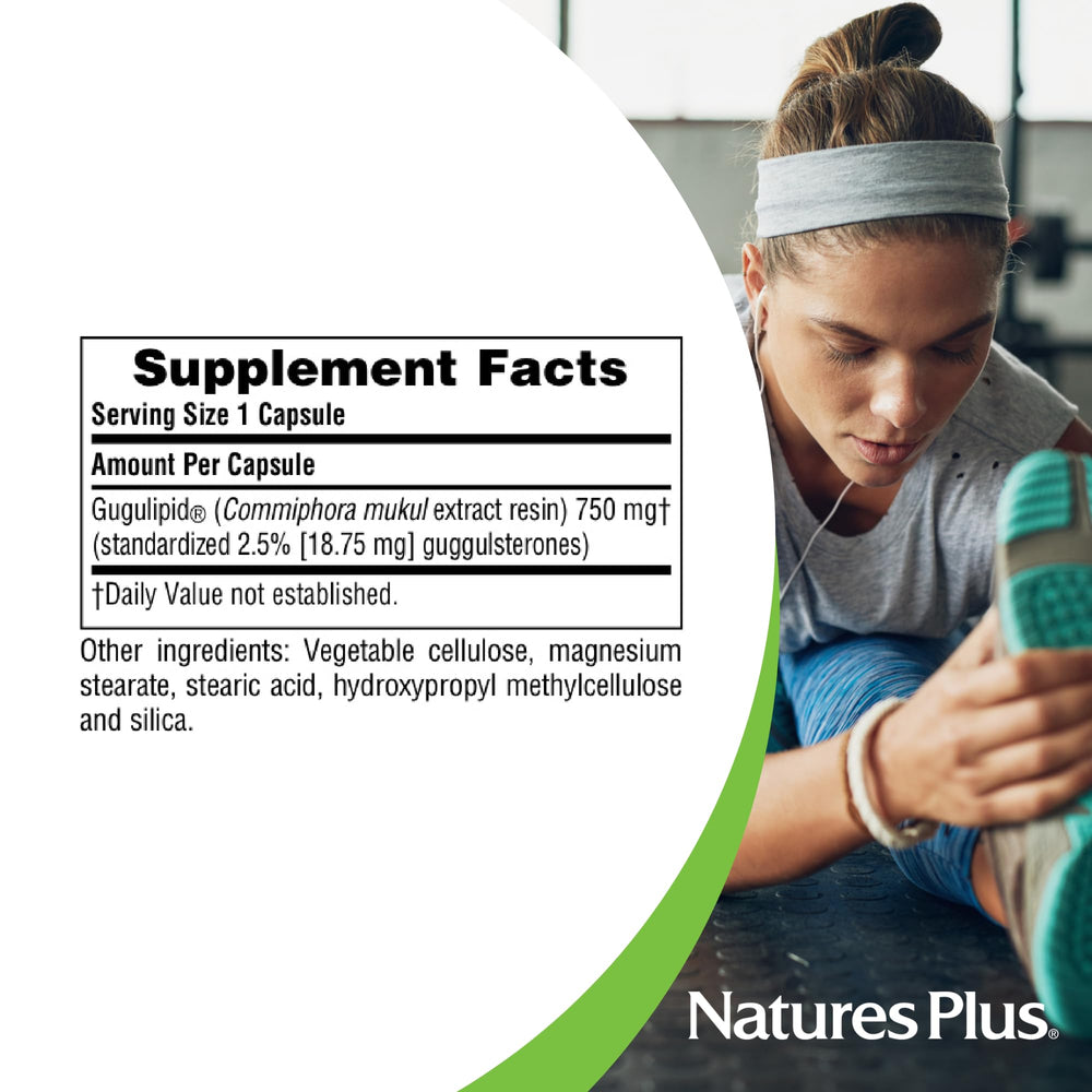 NaturesPlus Gugulipid vegan capsules suitable for vegetarian lifestyles