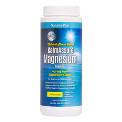 NaturesPlus KalmAssure magnesium powder bottle pour highlights calming support for nerves