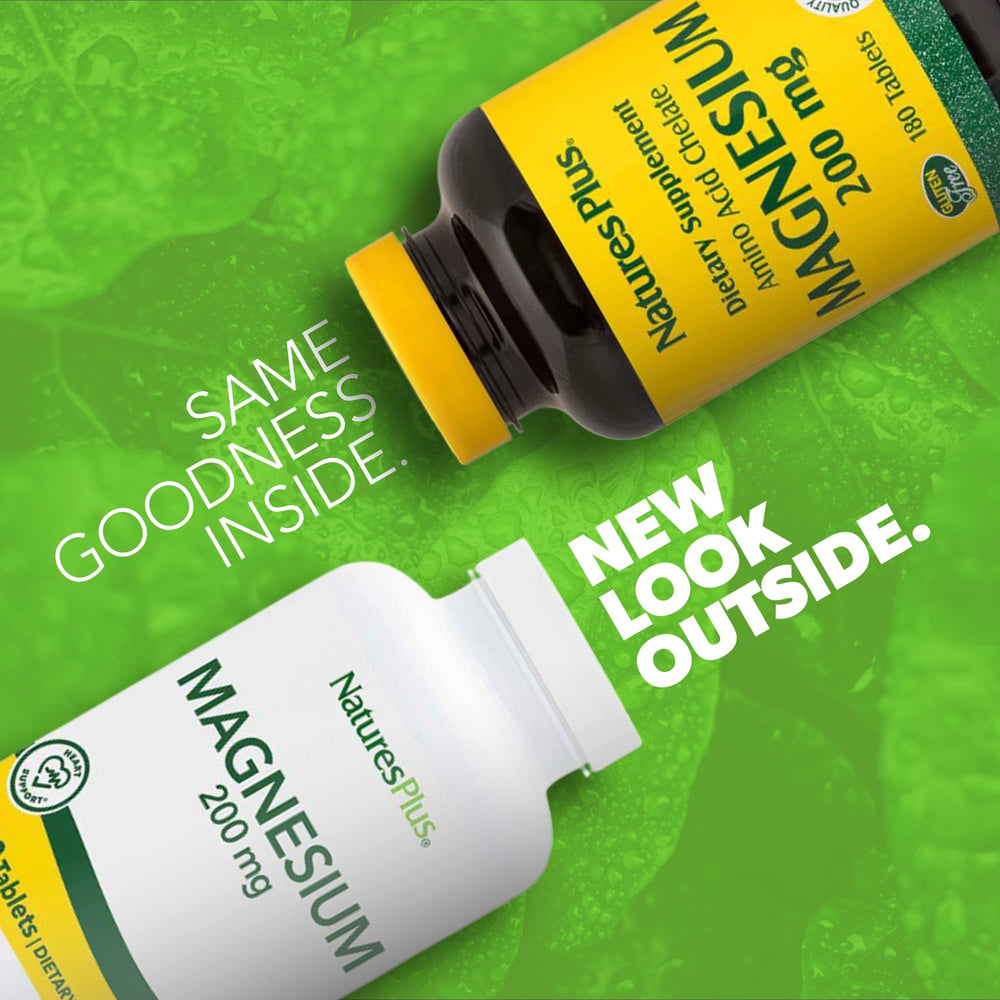NaturesPlus Magnesium bottle back shows dosage and supplement facts for easy planning.