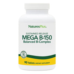 NaturesPlus Mega B-150 Complex bottle front with sustained-release formula.