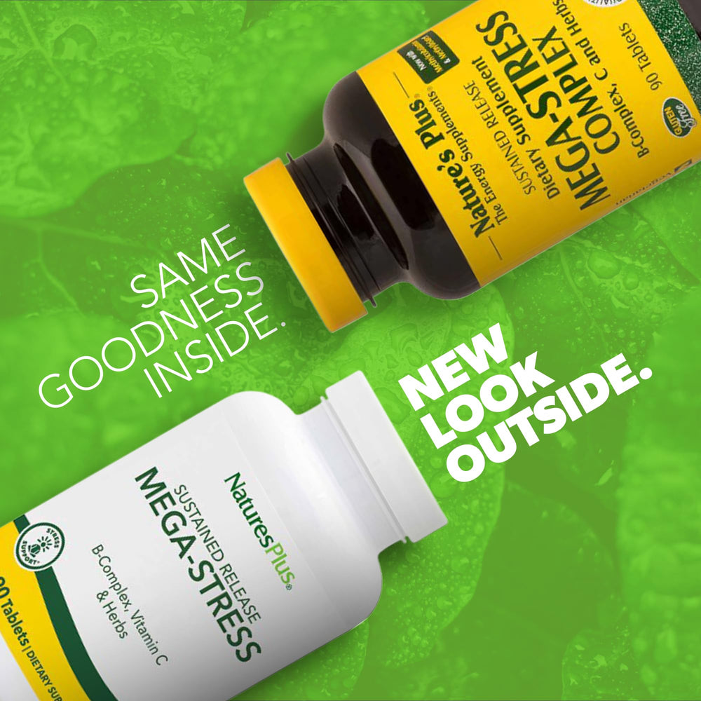 NaturesPlus Mega-Stress tablets 90 servings suitable for daily use.