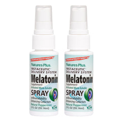 NaturesPlus Melatonin Spray bottle highlighting peppermint flavor for easy nightly use.