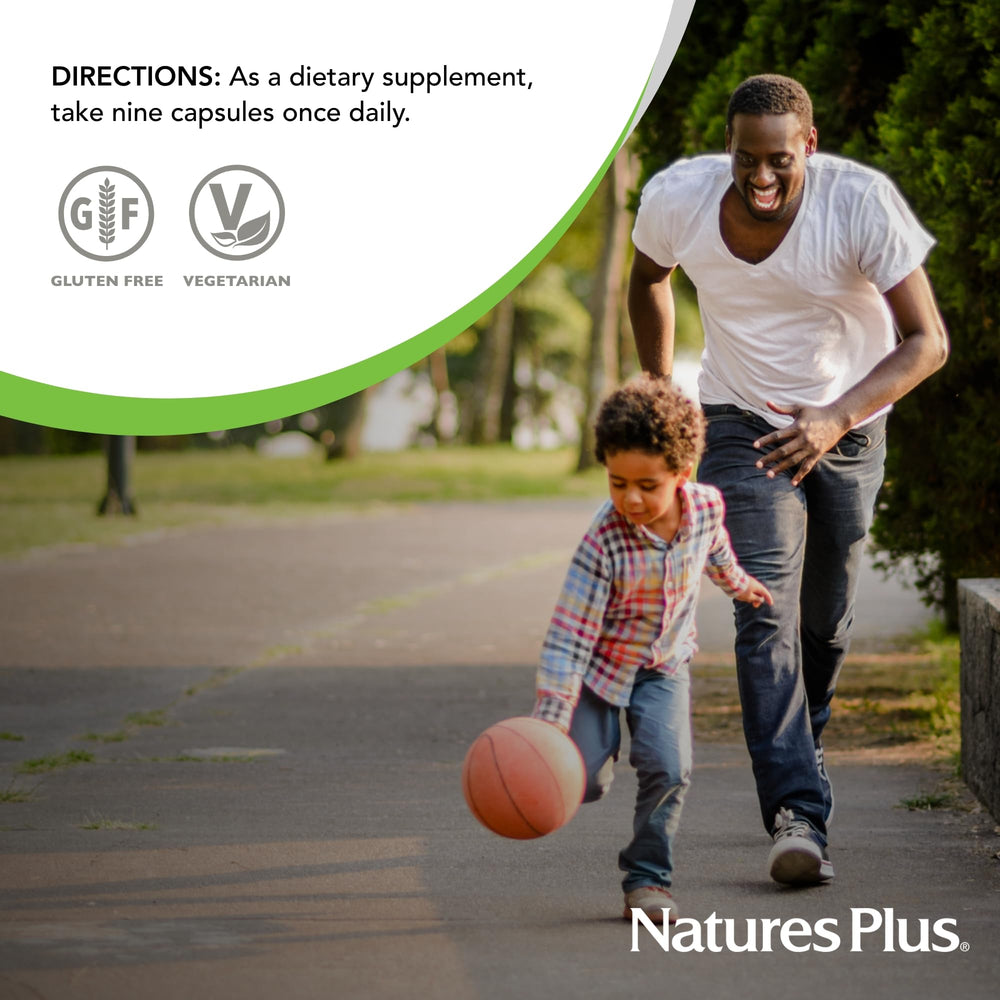 NaturesPlus Source of Life dosage directions visible on the label.