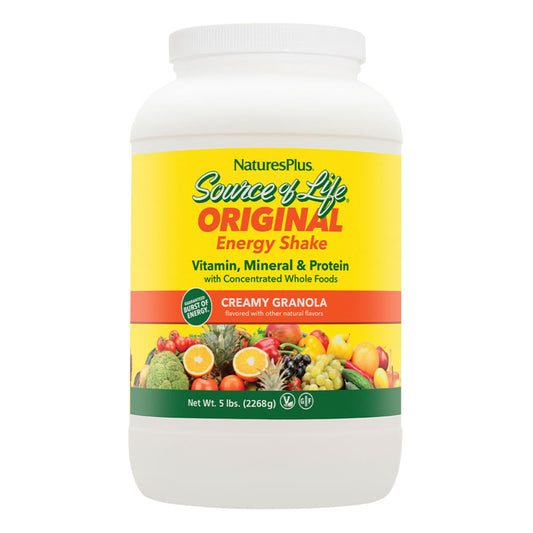 NaturesPlus Source of Life Energy Shake bottle with granola flavor for quick meal replacement