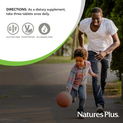 NaturesPlus Source of Life GOLD lifestyle shot suggests daily routines for immune and bone support.