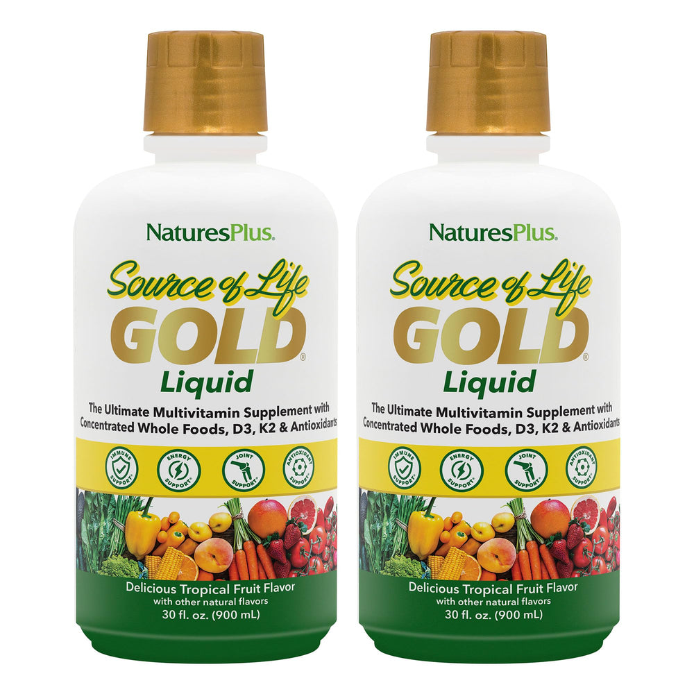 NaturesPlus Source of Life GOLD liquid bottle for convenient daily nutrition on the go.