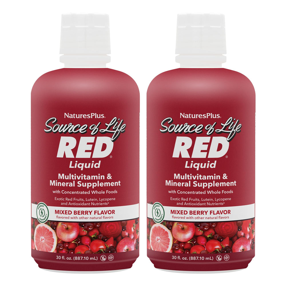 NaturesPlus Source of Life RED liquid bottle for energy support.