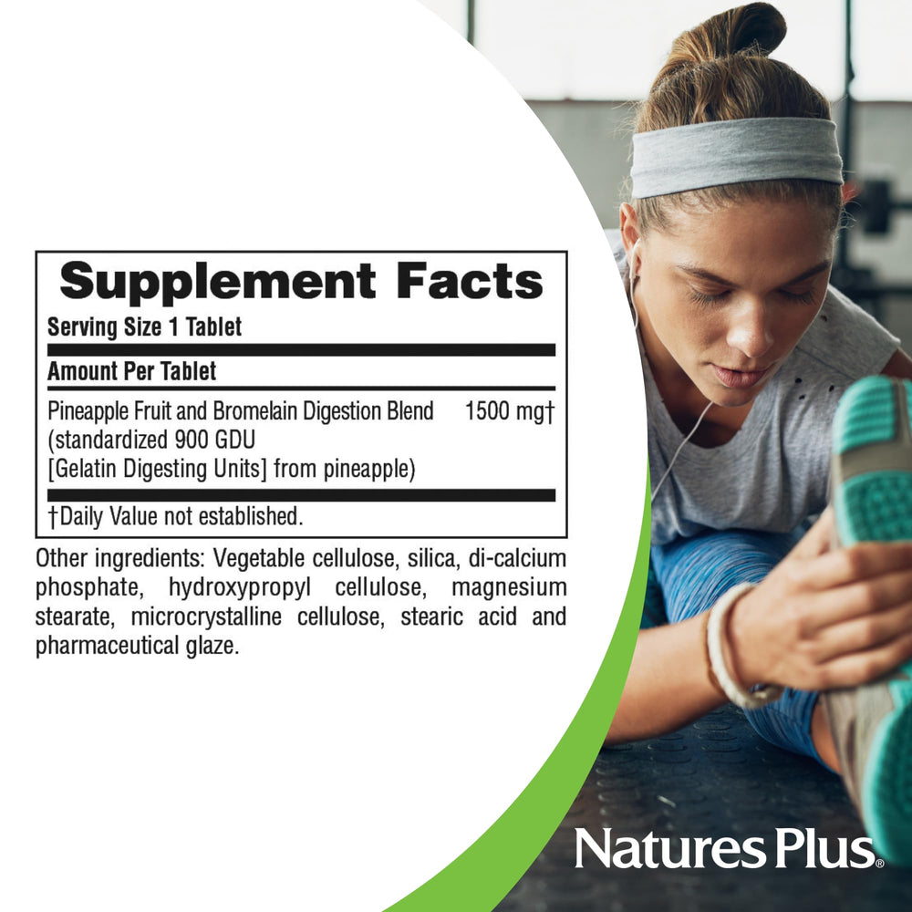 NaturesPlus Ultra Bromelain 1500mg tablets in hand illustrating daily wellness
