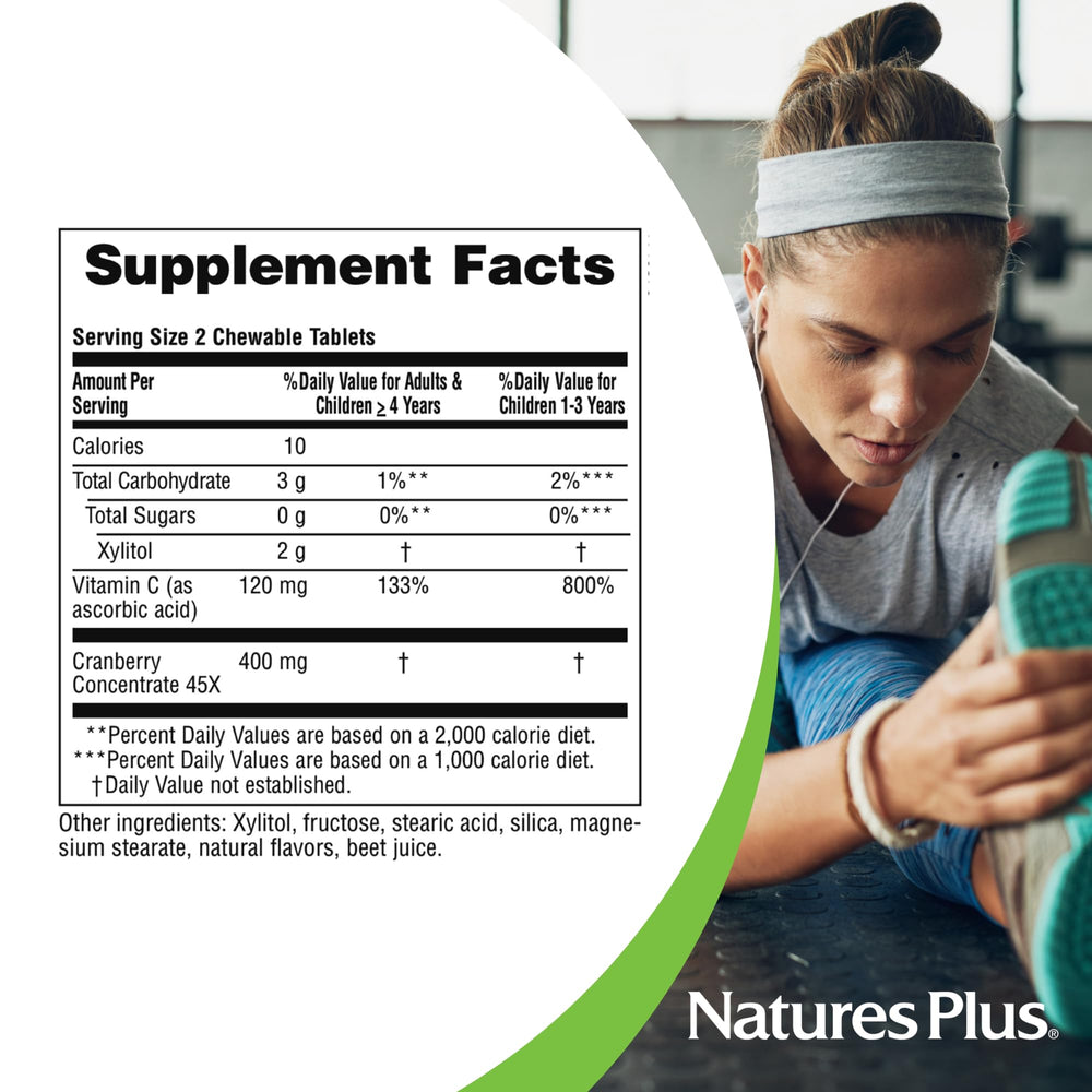 NaturesPlus Ultra Cranberry ingredients highlighting cranberry and Vitamin C