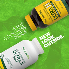 NaturesPlus Ultra II Daily bottle back label with immune and energy support details.