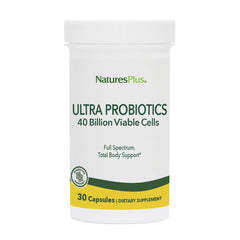NaturesPlus Ultra Probiotics bottle front highlights 40B CFU for broad digestive support.