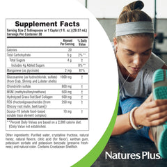 NaturesPlus Ultra Rx-Joint Liquid bottle shows glucosamine, chondroitin and MSM ingredients.