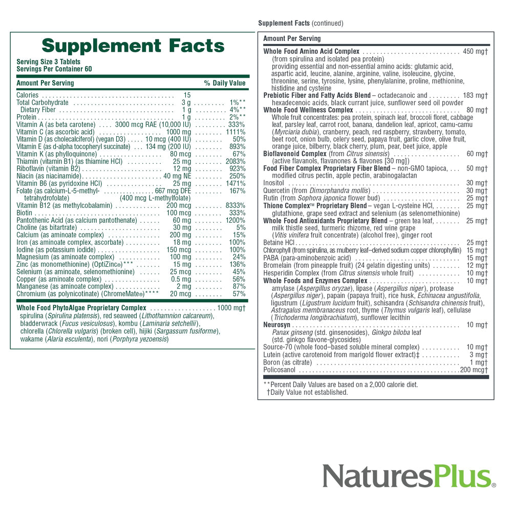 NaturesPlus Ultra Source of Life allergen-free badge image communicates gluten-free and dairy-free status.