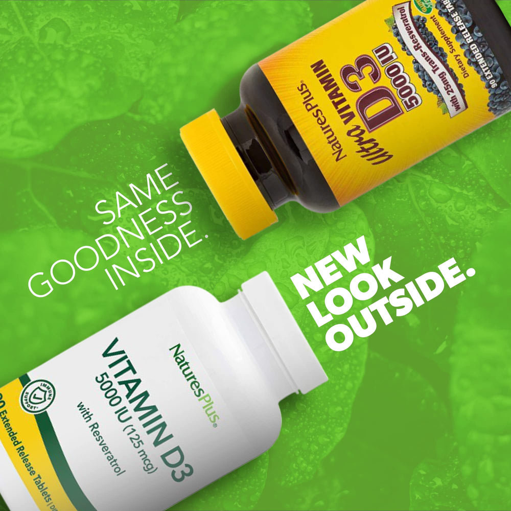 NaturesPlus Vitamin D3 Extended Release tablets in bottle for daily health support.