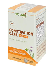 Natures's cue bottle with 250 vegetarian capsules for gentle constipation care.