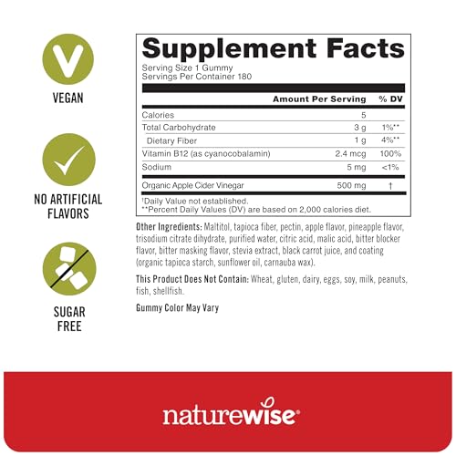NatureWise gummies closeup shows sugar-free vegan formula flavor.