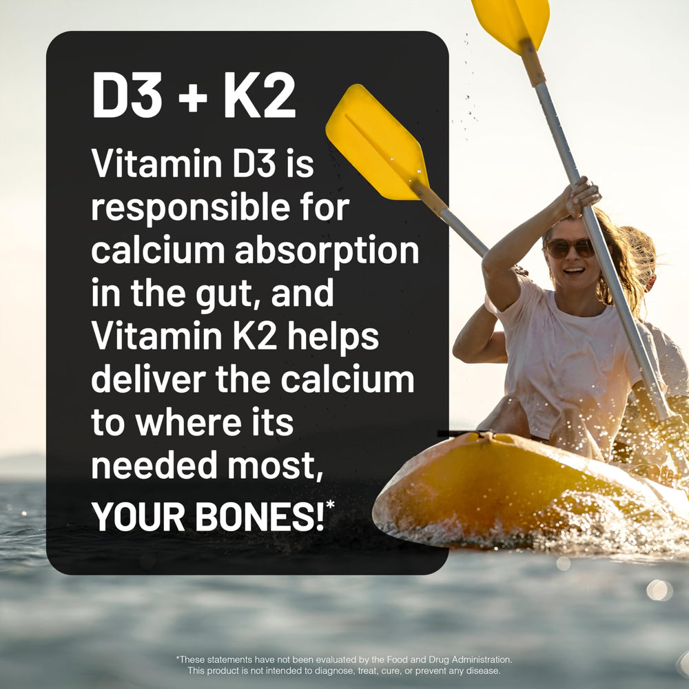 NatureWise D3 + K2 softgels bottle label highlights high potency for daily use.