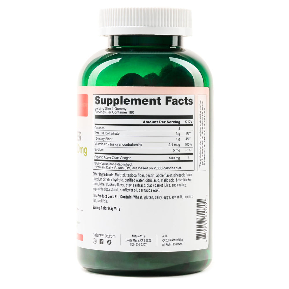 Closeup of a single gummy showing 500mg ACV indication.