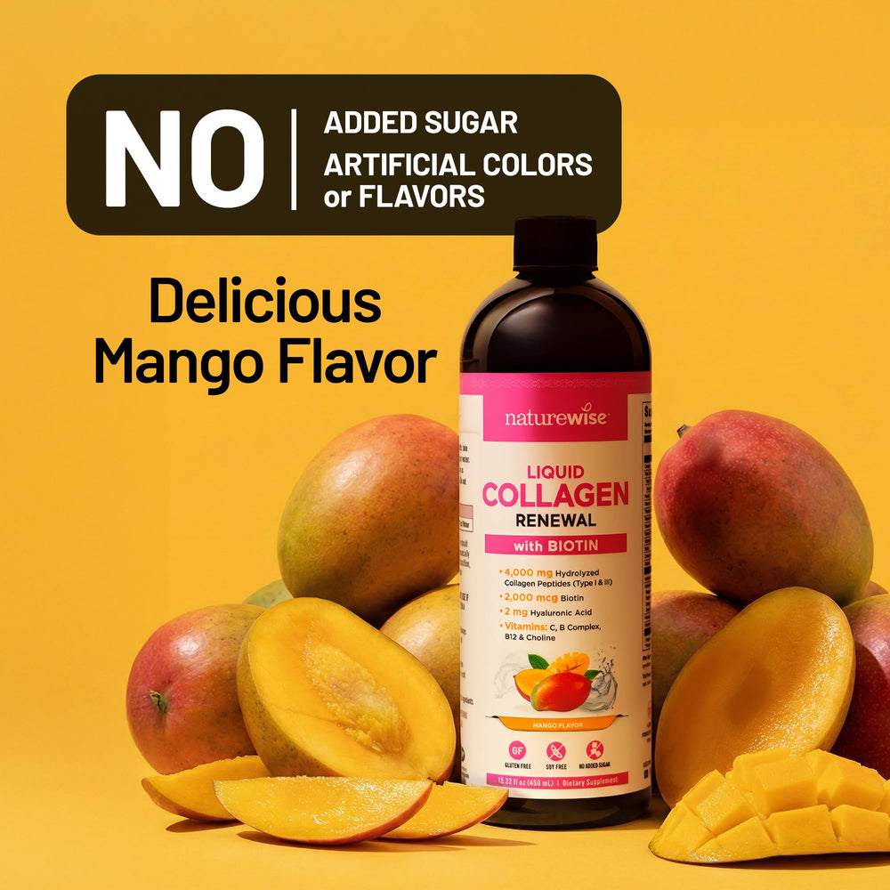 NatureWise Liquid Collagen fruit juice blend for antioxidant flavor.