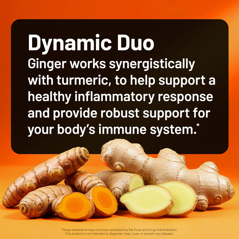 NatureWise image with ginger root hints at turmeric-ginger synergy.