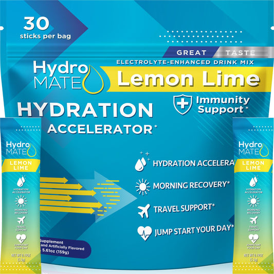 NatureWorks HydroMATE bottle with lemon-lime flavor for refreshing on-the-go hydration.