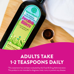 Nature Works Swedish Bitters packaging box showing heritage and quality