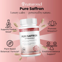 Naturonel saffron capsules bottle label emphasizes a 60-count bottle for a 30-day supply.
