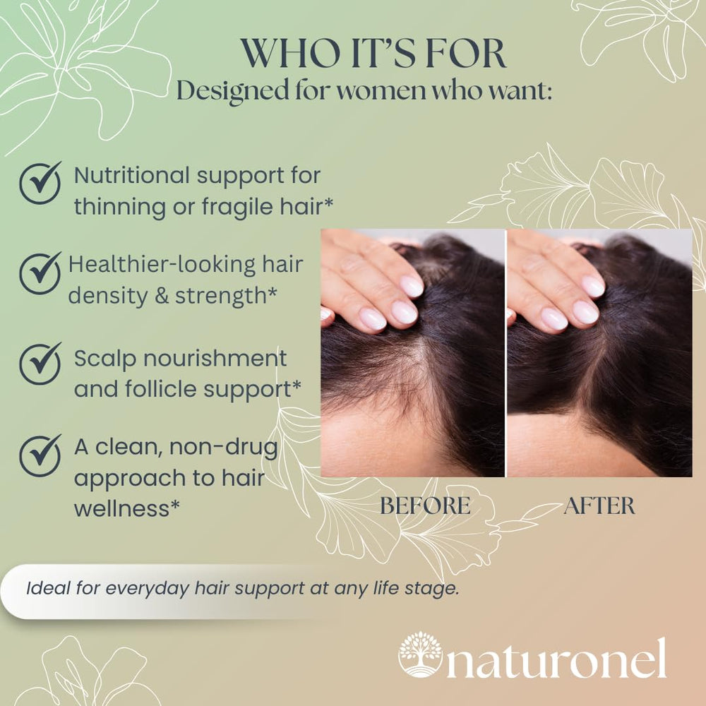 Naturonel Women's Balance capsules showcase hair, skin and nails benefits.
