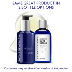 Naturopathica Alpine Arnica Bath & Body Oil pours into the bath for soothing relaxation.