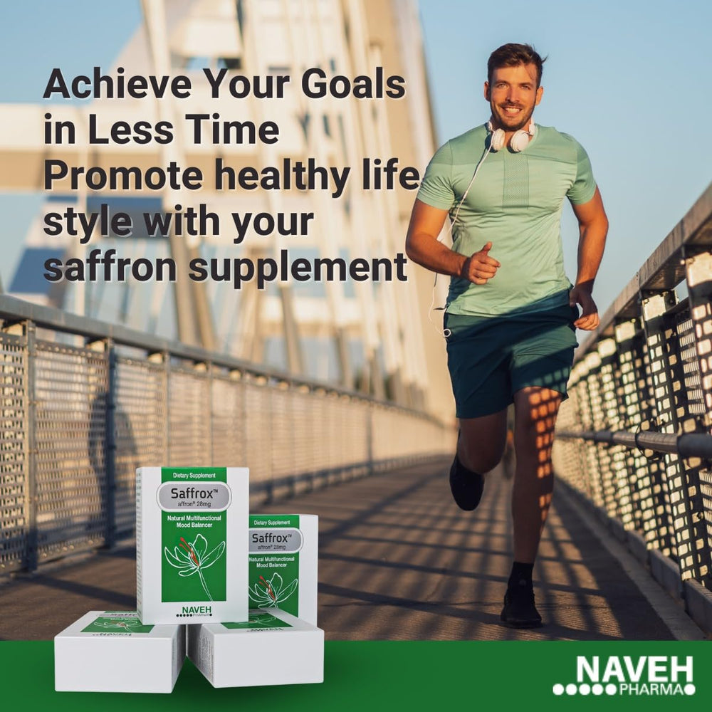 NAVEH PHARMA Saffrox capsules in hand showing compact size.