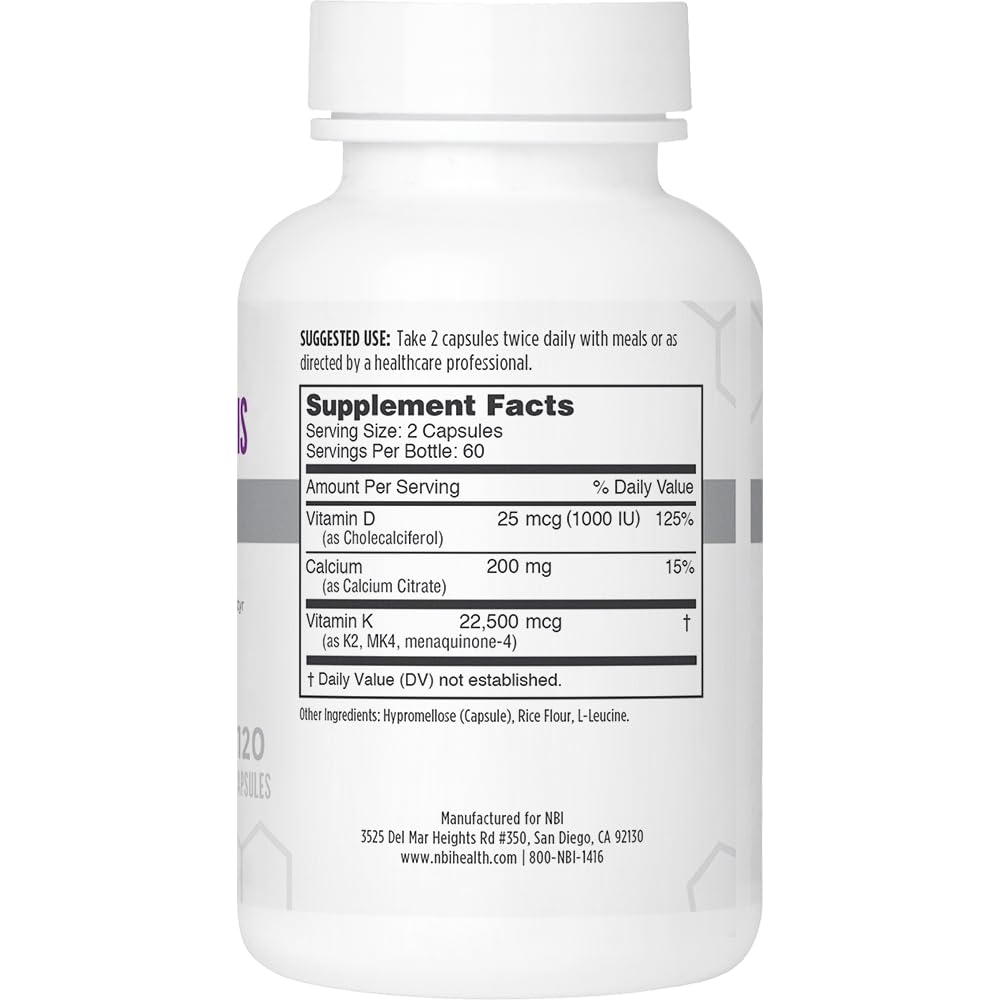 NBI Osteo-K Mini capsules closeup highlighting calcium citrate and D plus K2.