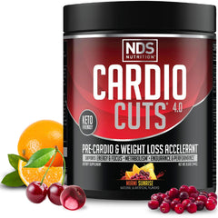 NDS Nutrition Cardio Cuts Miami Sunrise bottle promoting keto-friendly pre-workout energy