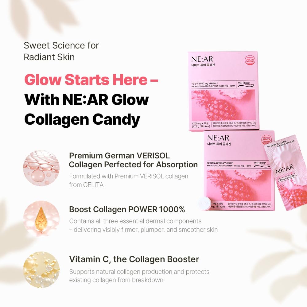 NE:AR Glow Collagen Chews pineapple-twist displays vibrant color and inviting aroma.